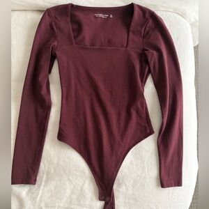Abercrombie & Fitch Square Neck Long Sleeve Bodysuit - Wine